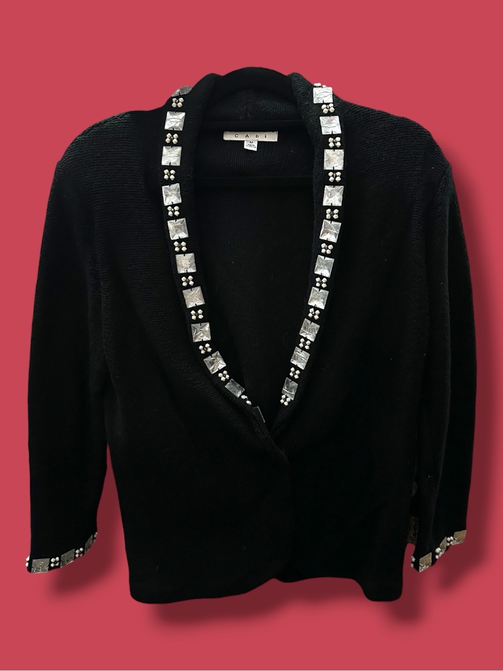 CAbi Black Jeweled Open-Front Cardigan